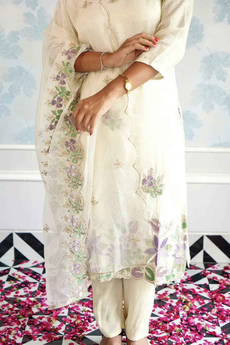 CHANDNI CHARM - HAND EMBROIDERED TISSUE KURTI SET
