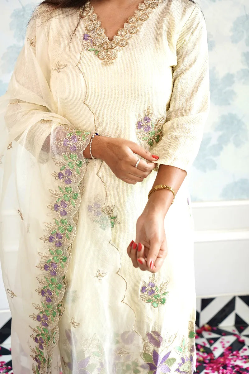 CHANDNI CHARM - HAND EMBROIDERED TISSUE KURTI SET