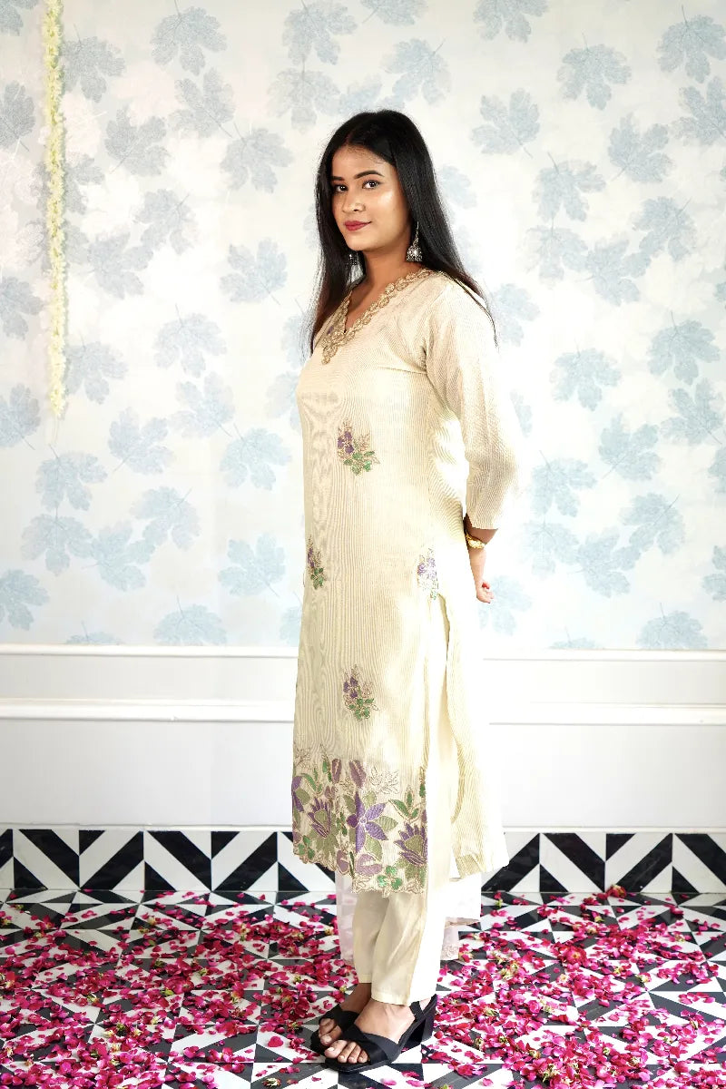CHANDNI CHARM - HAND EMBROIDERED TISSUE KURTI SET