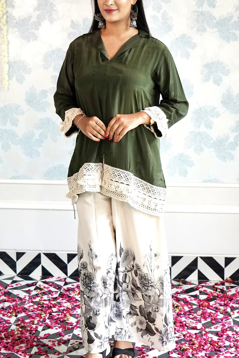 GREEN SERENITY FLORAL PALAZZO CORD SET