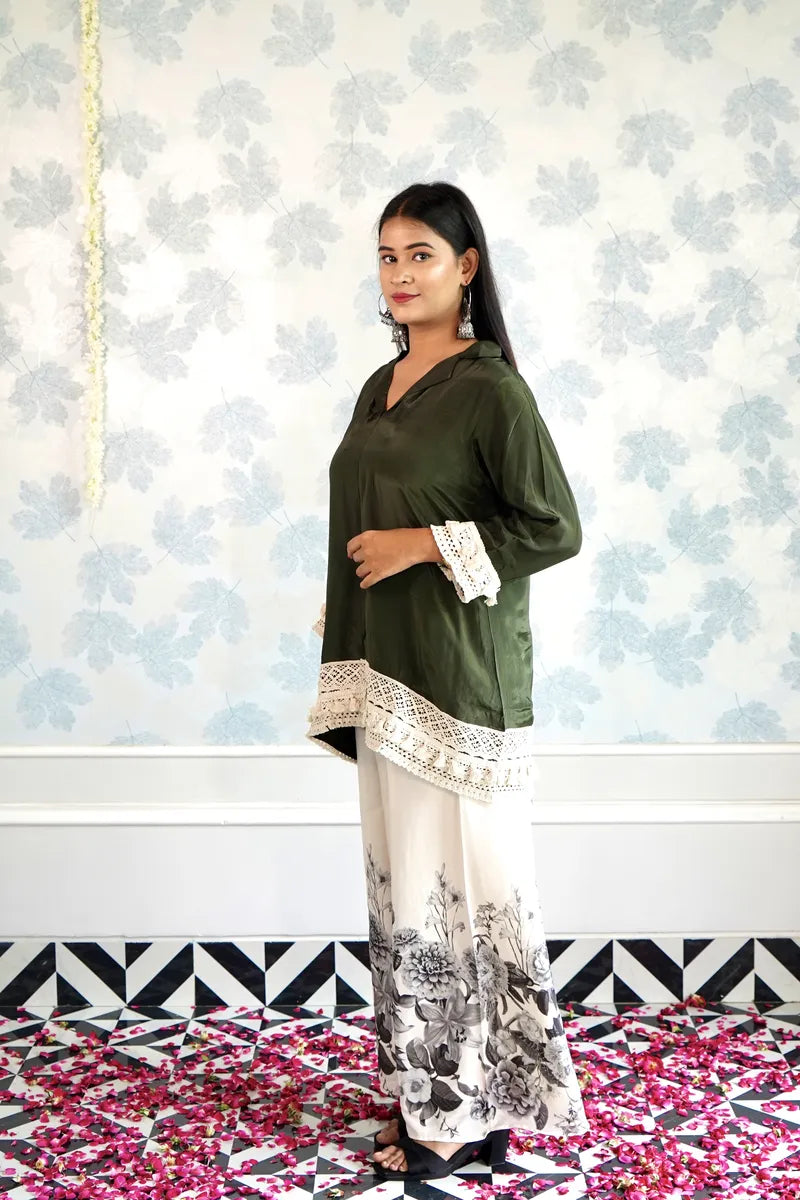 GREEN SERENITY FLORAL PALAZZO CORD SET