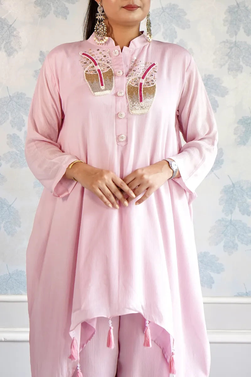 "ROSÉ ELEGANCE TASSEL CORD SET"