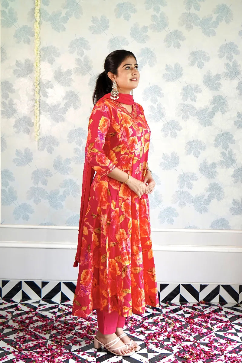 ANAARKALI PINK COLOR FLORAL SUIT SET