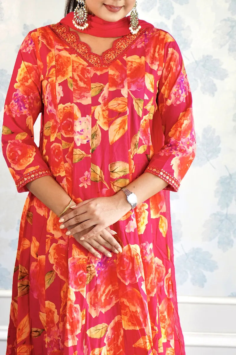 ANAARKALI PINK COLOR FLORAL SUIT SET