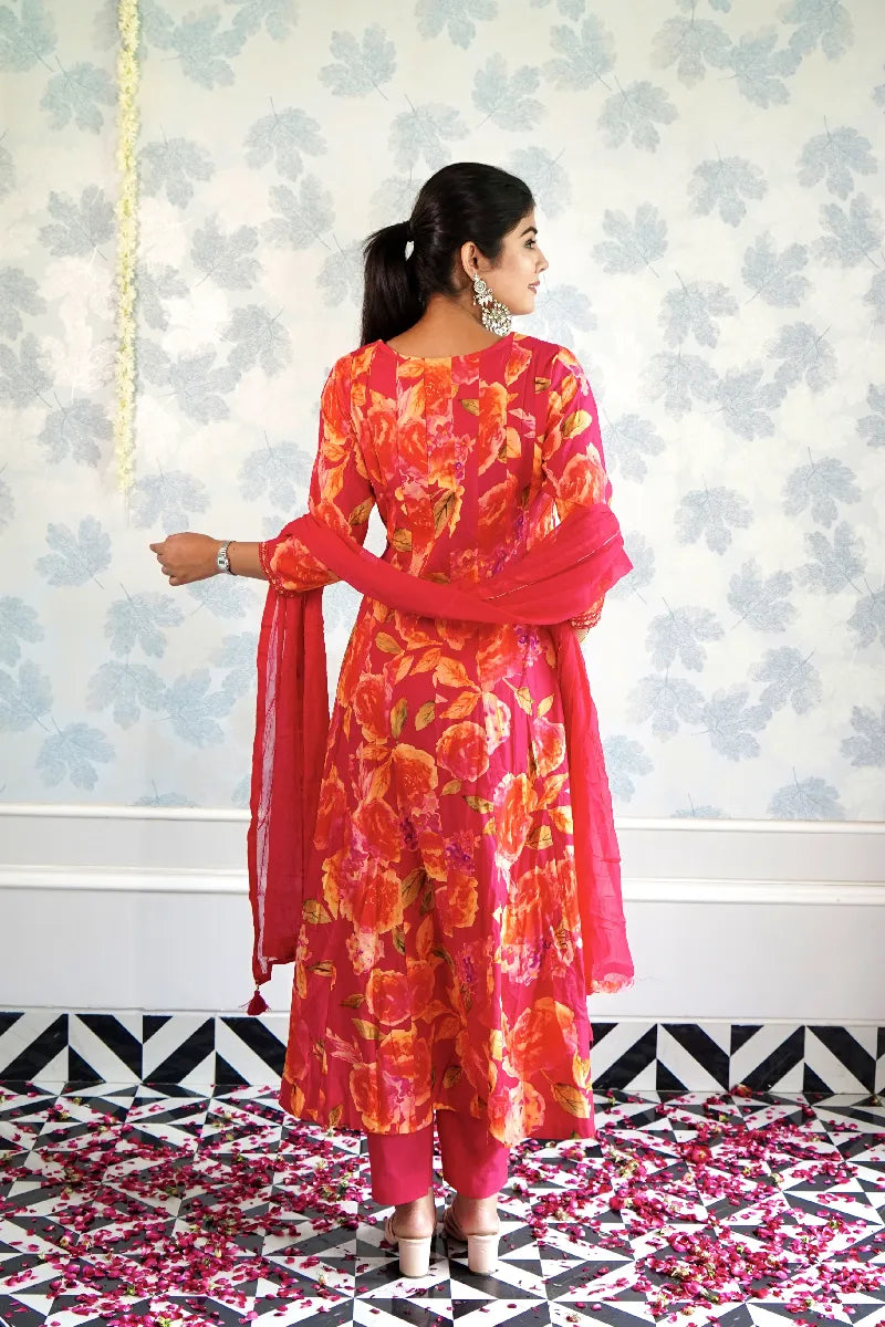 ANAARKALI PINK COLOR FLORAL SUIT SET