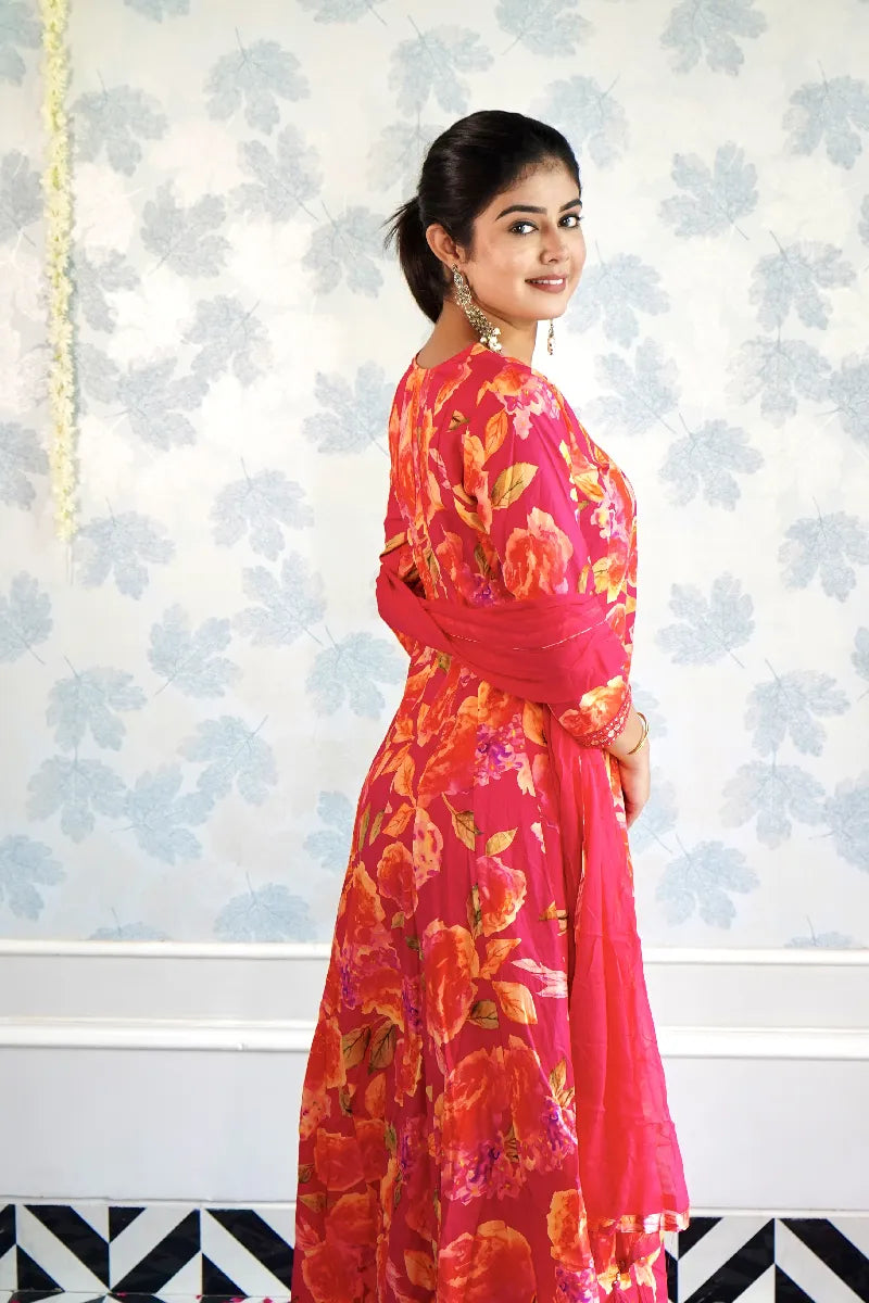 ANAARKALI PINK COLOR FLORAL SUIT SET