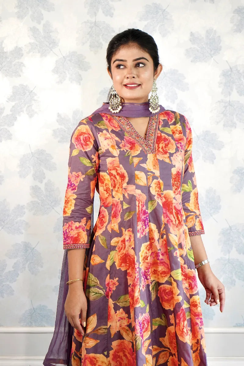 ANAARKALI LAVENDOR COLOR FLORAL SUIT SET
