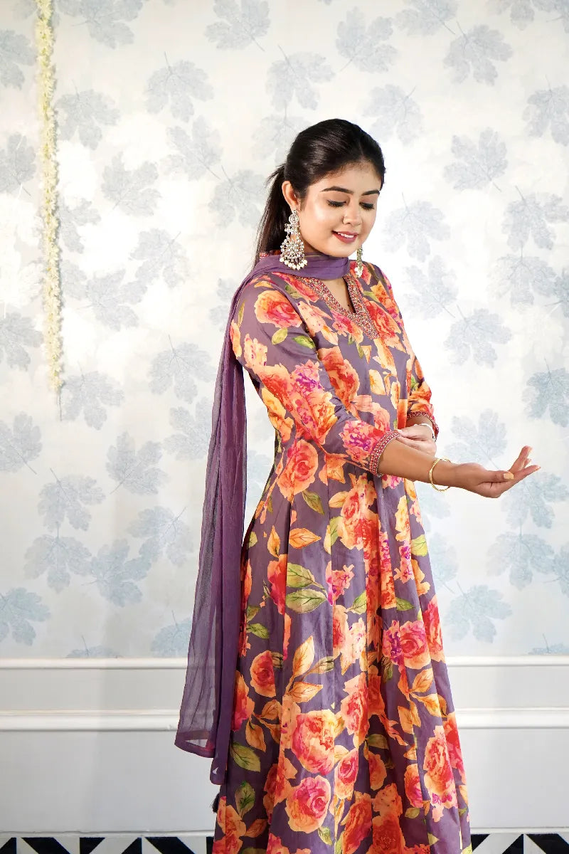 ANAARKALI LAVENDOR COLOR FLORAL SUIT SET