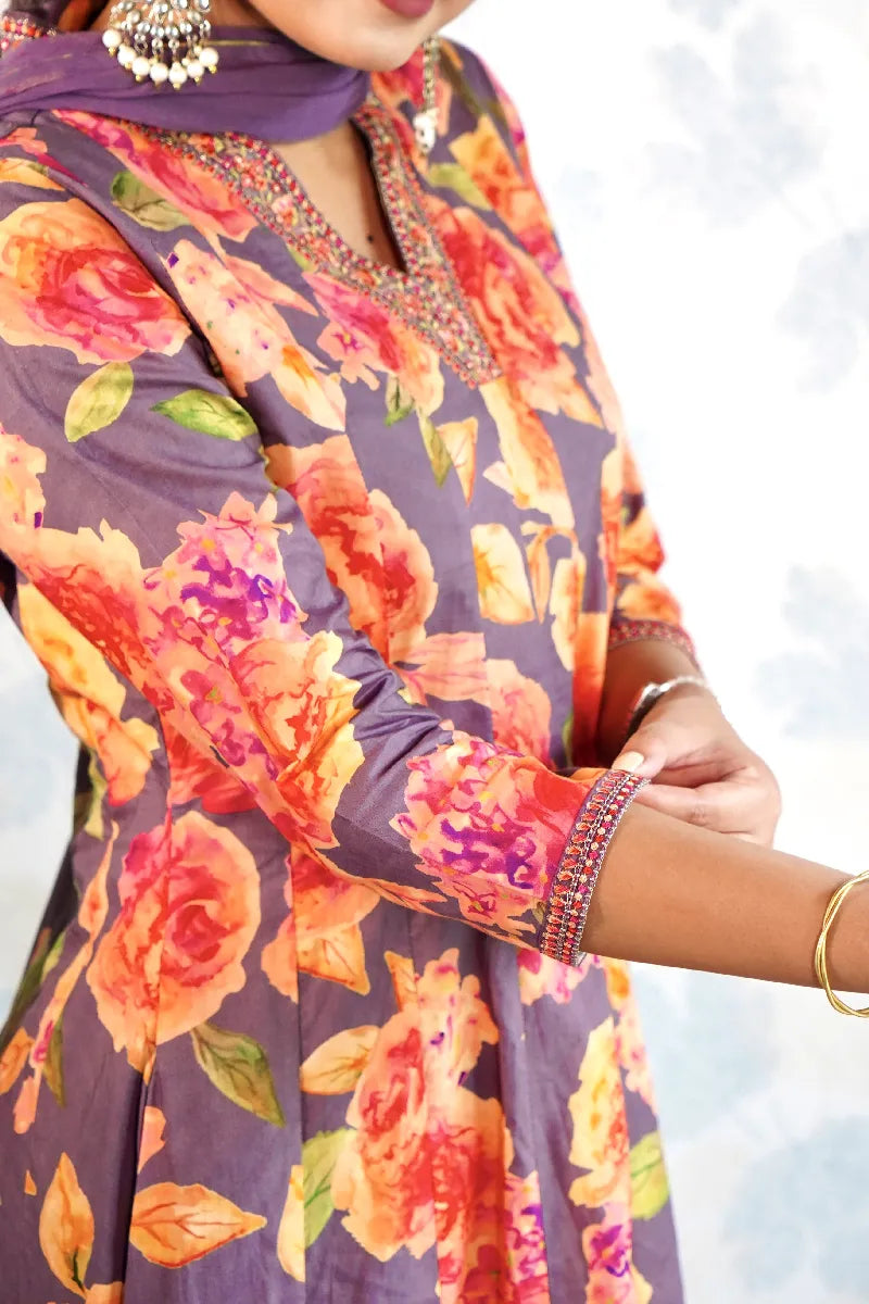ANAARKALI LAVENDOR COLOR FLORAL SUIT SET
