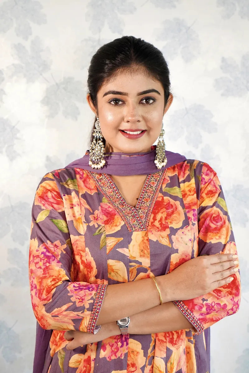 ANAARKALI LAVENDOR COLOR FLORAL SUIT SET