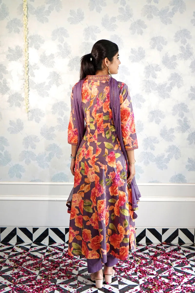 ANAARKALI LAVENDOR COLOR FLORAL SUIT SET