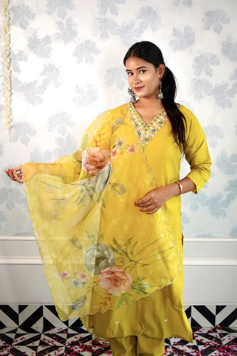 AMBER AURA - CLASSIC YELLOW SILK SUIT SET