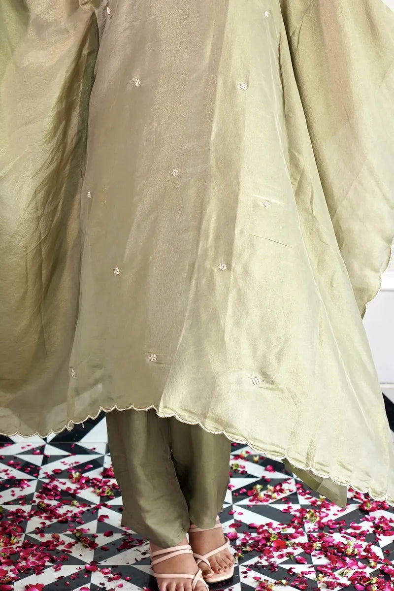 MEADOW MUSE: ETHEREAL OLIVE KAFTAN SET