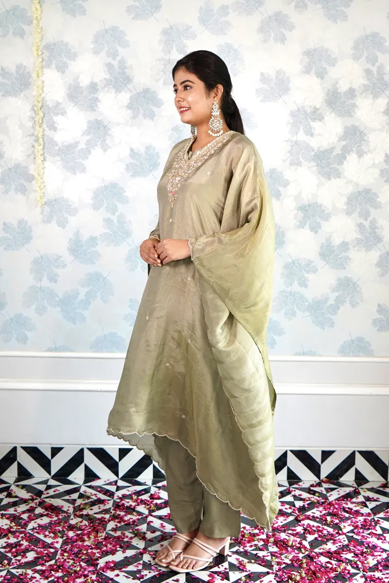 MEADOW MUSE: ETHEREAL OLIVE KAFTAN SET