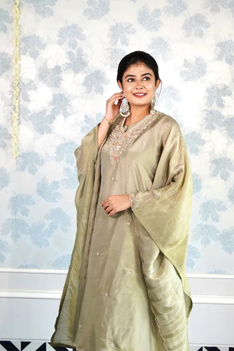 MEADOW MUSE: ETHEREAL OLIVE KAFTAN SET