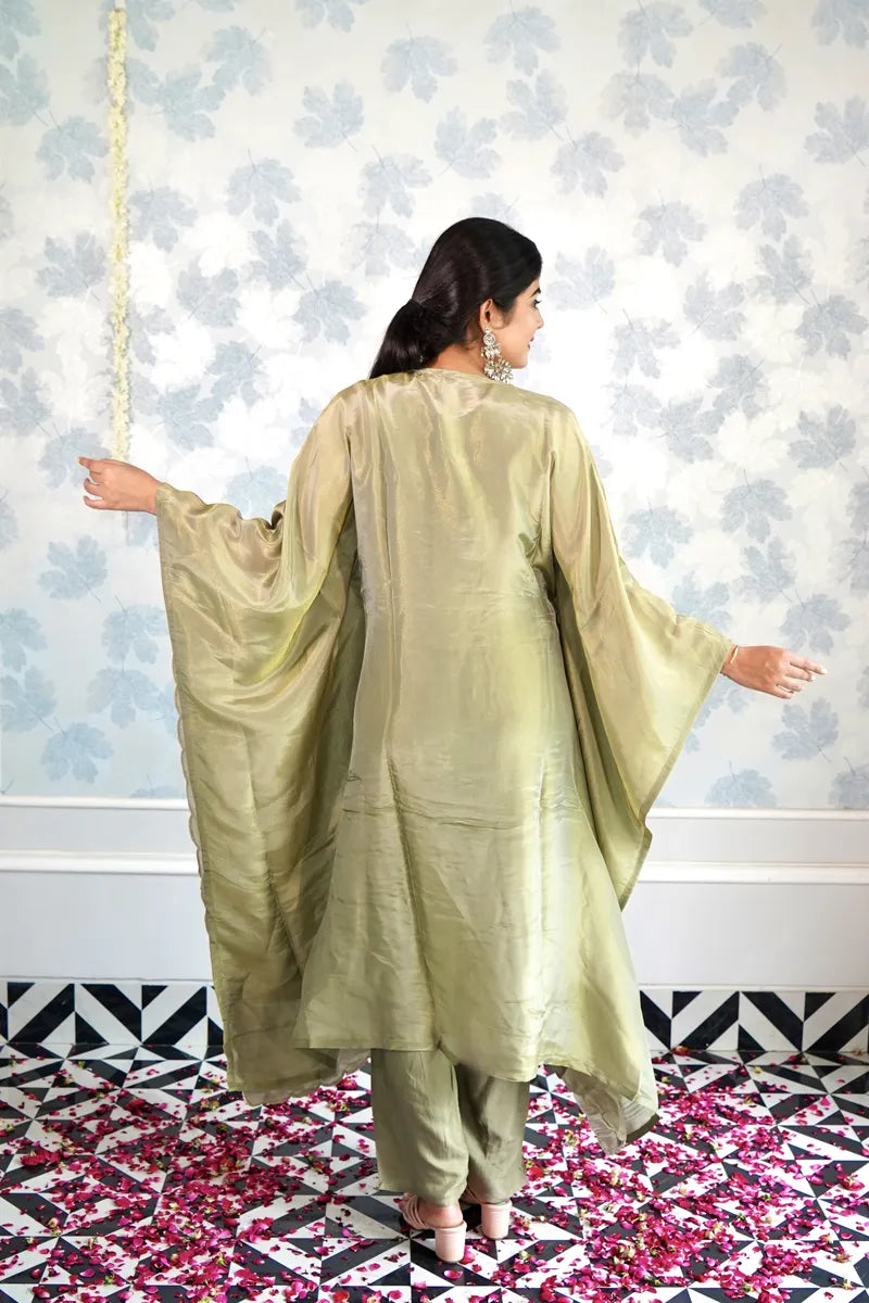 MEADOW MUSE: ETHEREAL OLIVE KAFTAN SET