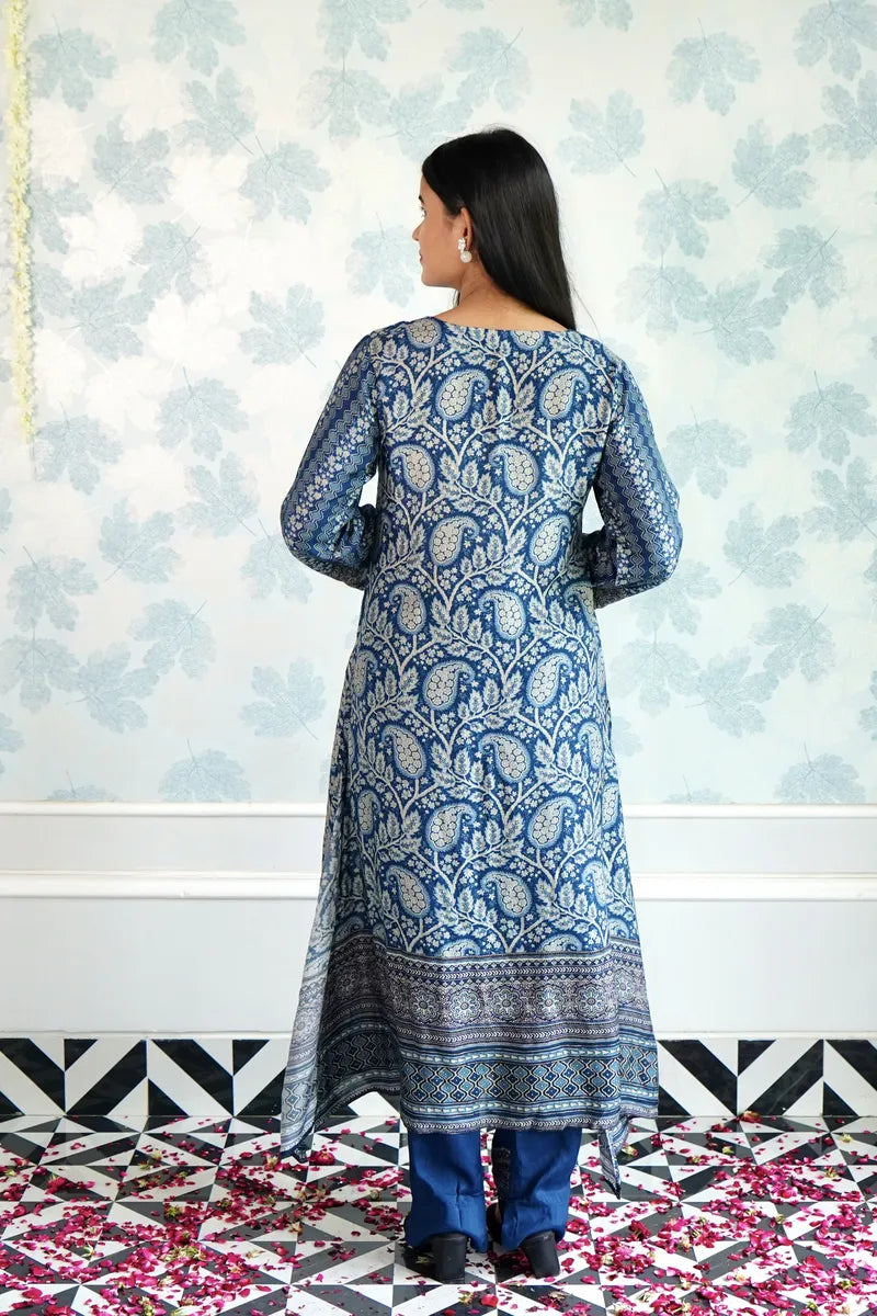 ROYAL INDIGO PAISLEY KURTA SET WITH HANDBLOCK PRINT