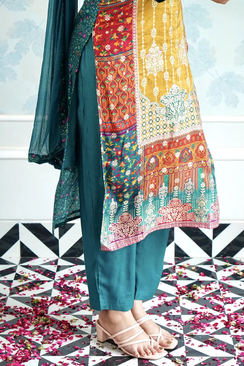 "THE ROYAL EDIT – BANARASI SILK SUIT WITH ORNATE DETAILING"