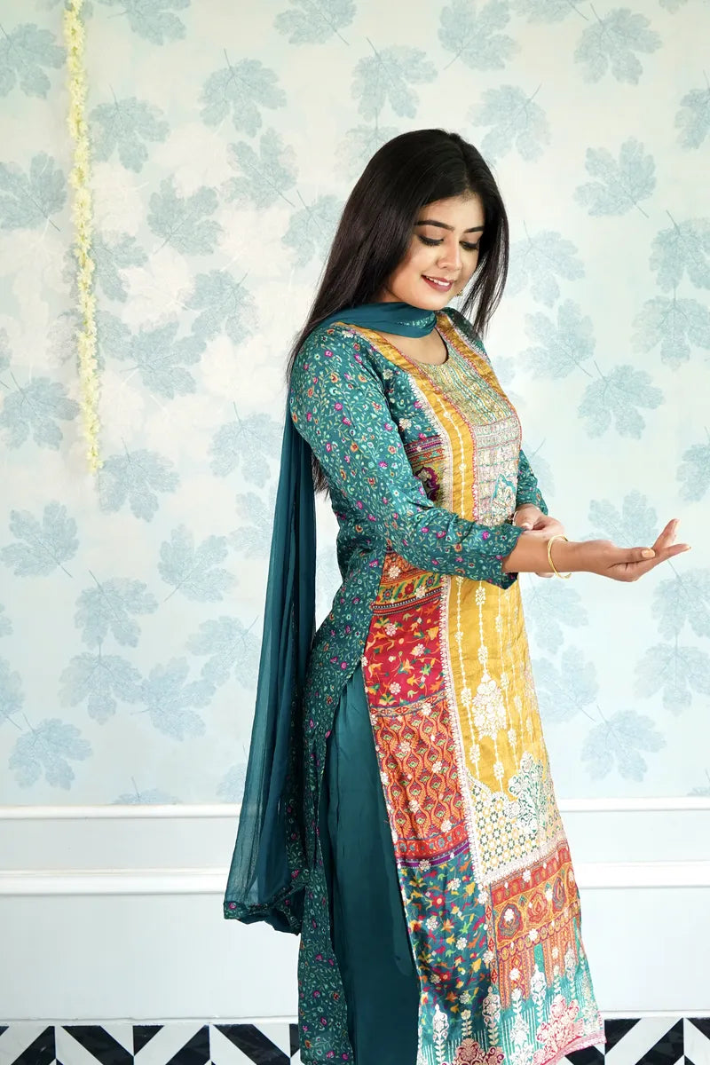 "THE ROYAL EDIT – BANARASI SILK SUIT WITH ORNATE DETAILING"