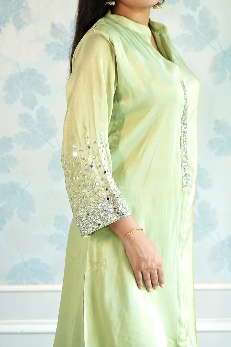 PASTEL ELEGANCE: PISTACHIO GREEN SEQUIN KURTA SET