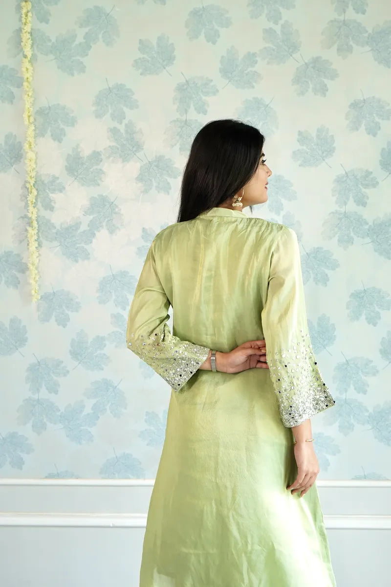 PASTEL ELEGANCE: PISTACHIO GREEN SEQUIN KURTA SET