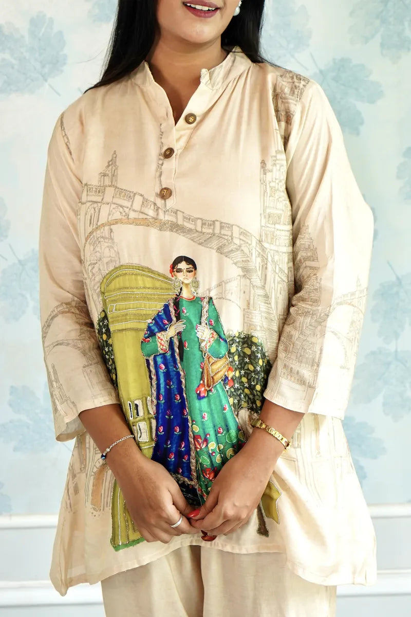 HERITAGE CHARM: HAND-PAINTED BEIGE KURTA SET