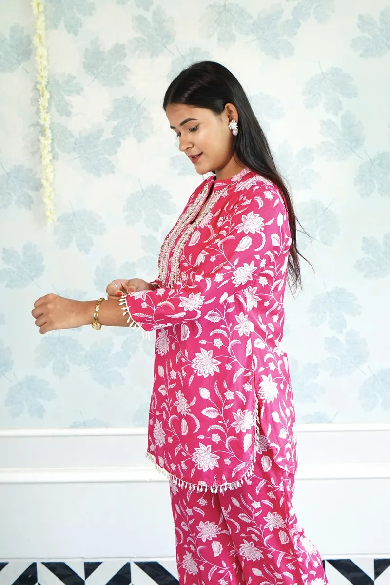 BLUSH BLOOM: PINK FLORAL PRINTED CO-ORD SET