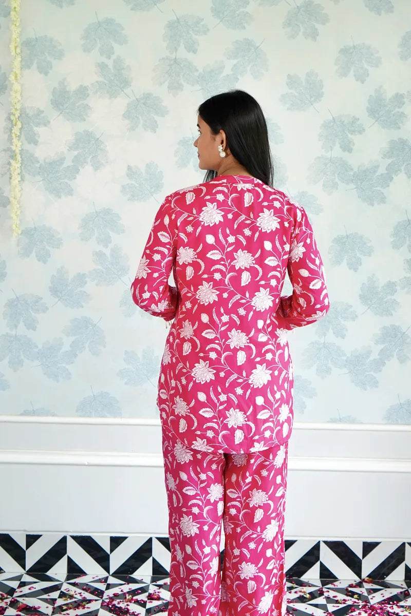 BLUSH BLOOM: PINK FLORAL PRINTED CO-ORD SET