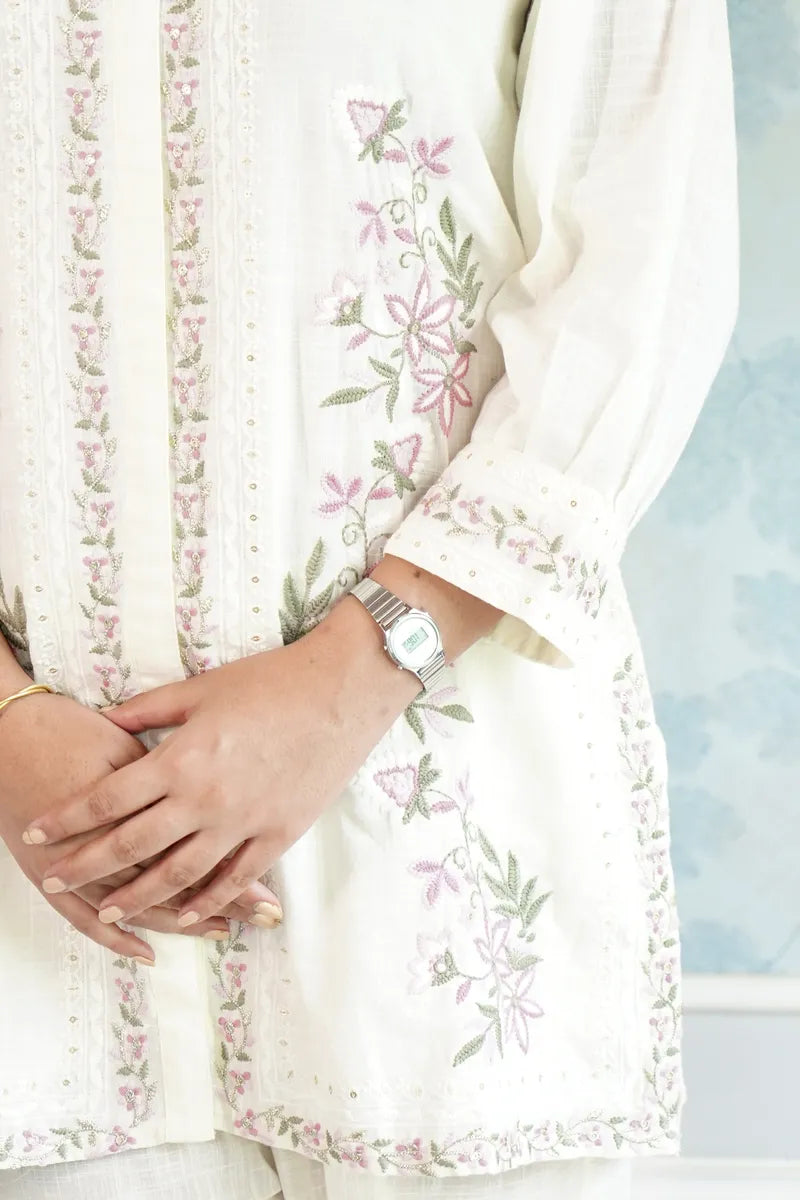 "ELEGANT IVORY: FLORAL EMBROIDERED CO-ORD SET"