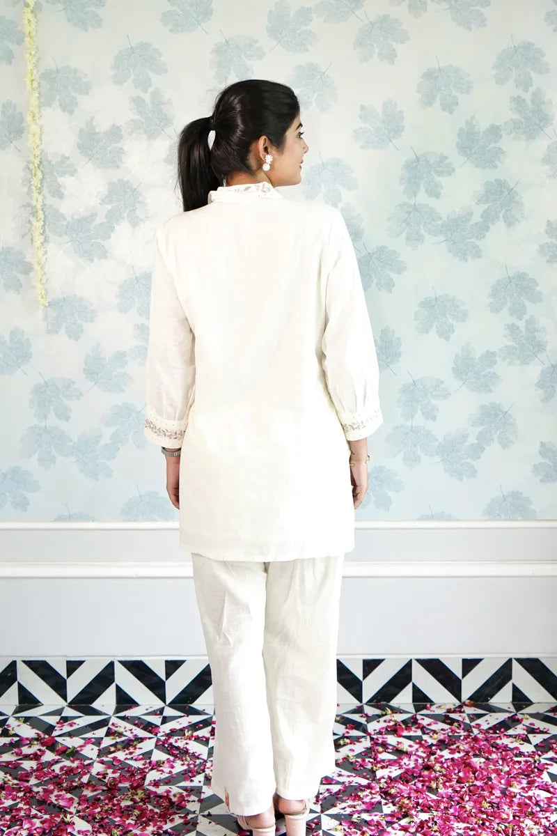 "ELEGANT IVORY: FLORAL EMBROIDERED CO-ORD SET"