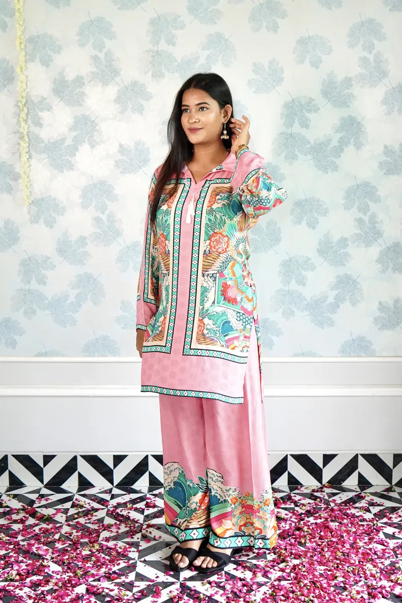 "TROPICAL BLOOM: VIBRANT PINK PRINTED CO-ORD SET"