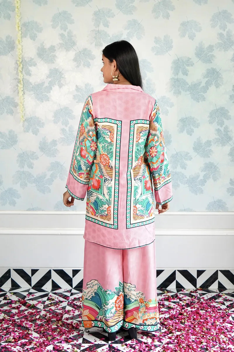 "TROPICAL BLOOM: VIBRANT PINK PRINTED CO-ORD SET"