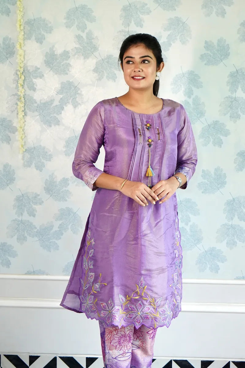 "ROYAL RADIANCE: LAVENDER EMBROIDERED KURTA SET"