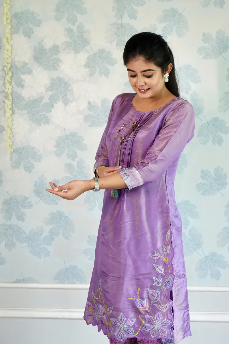 "ROYAL RADIANCE: LAVENDER EMBROIDERED KURTA SET"