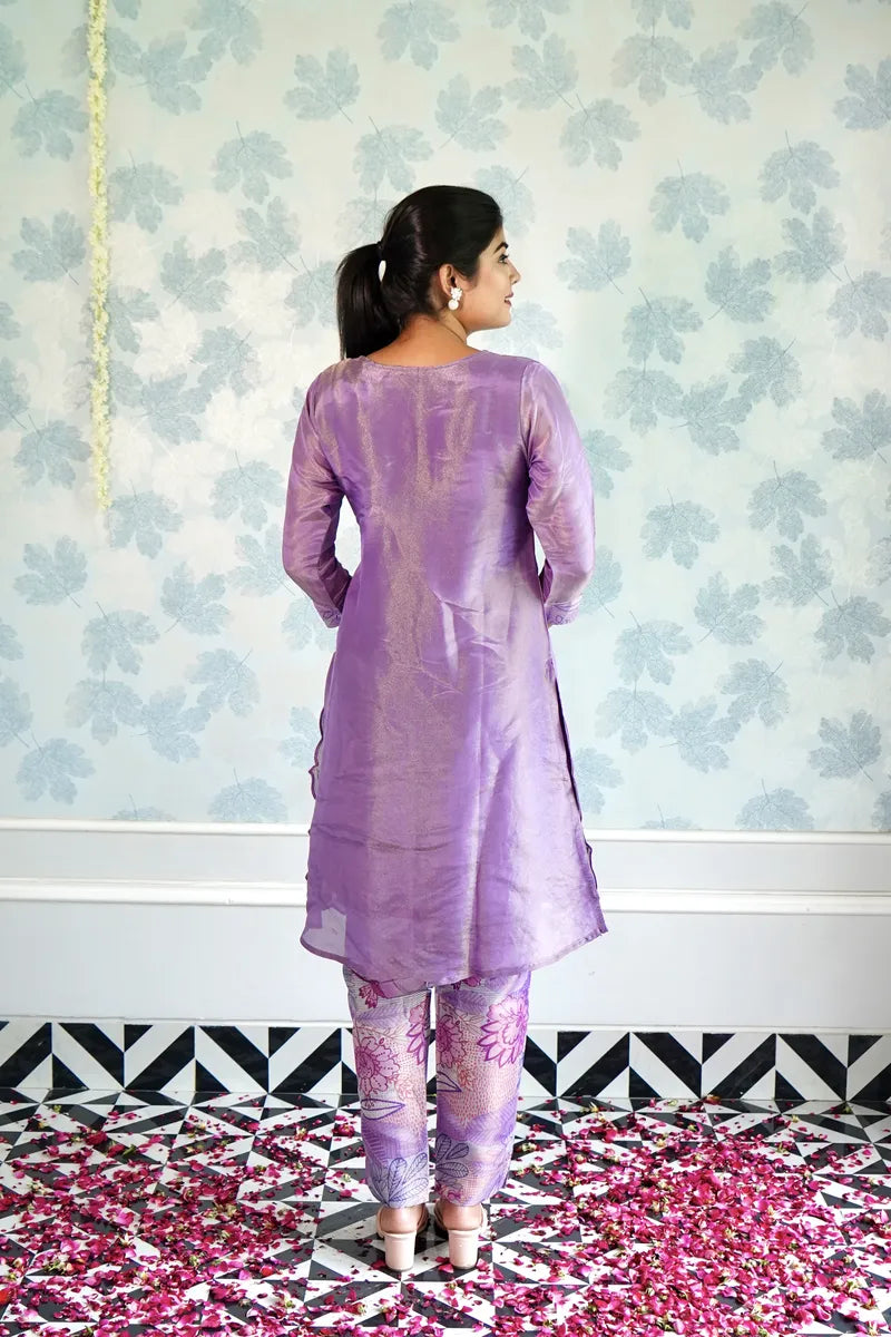 "ROYAL RADIANCE: LAVENDER EMBROIDERED KURTA SET"