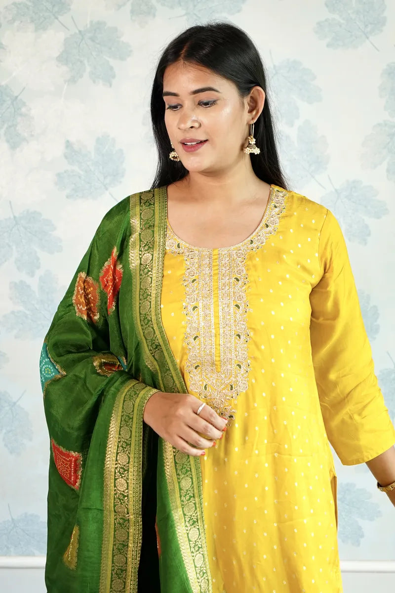 RANG-E-BANARAS – YELLOW KURTA WITH GREEN BANARASI TOUCH