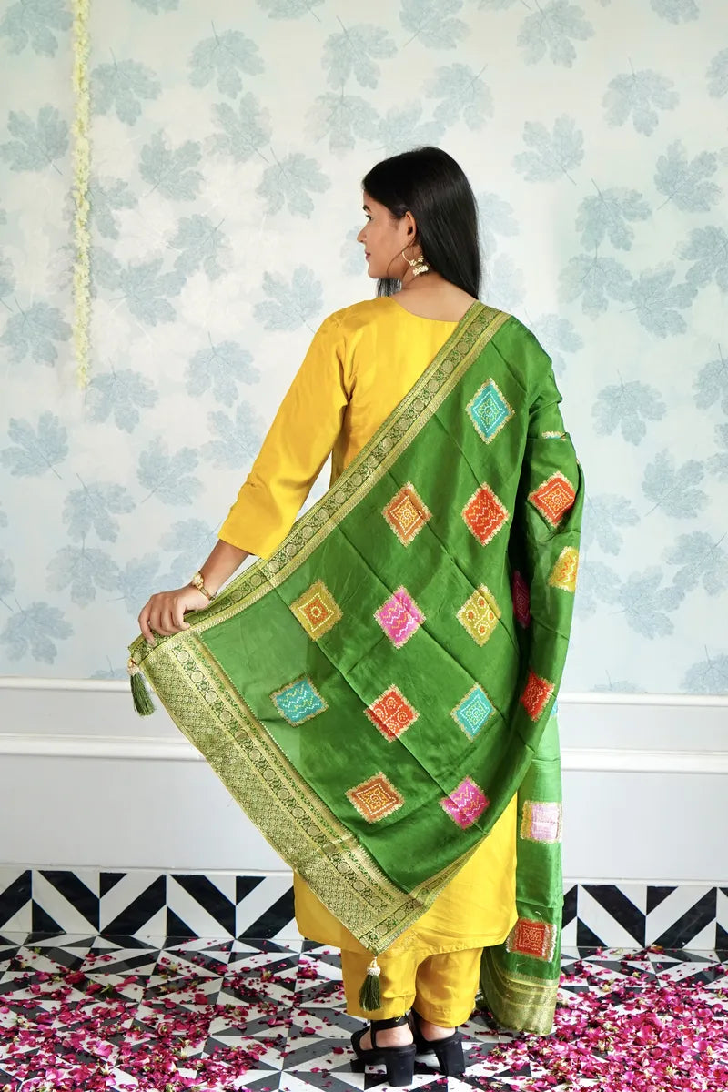 RANG-E-BANARAS – YELLOW KURTA WITH GREEN BANARASI TOUCH