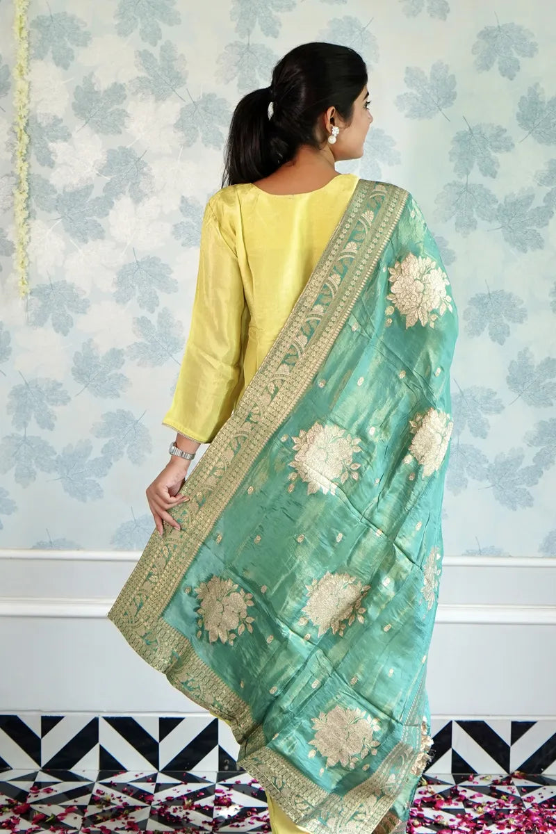 LEMON GLOW SUIT WITH CONTRASTING BANARASI DUPATTA