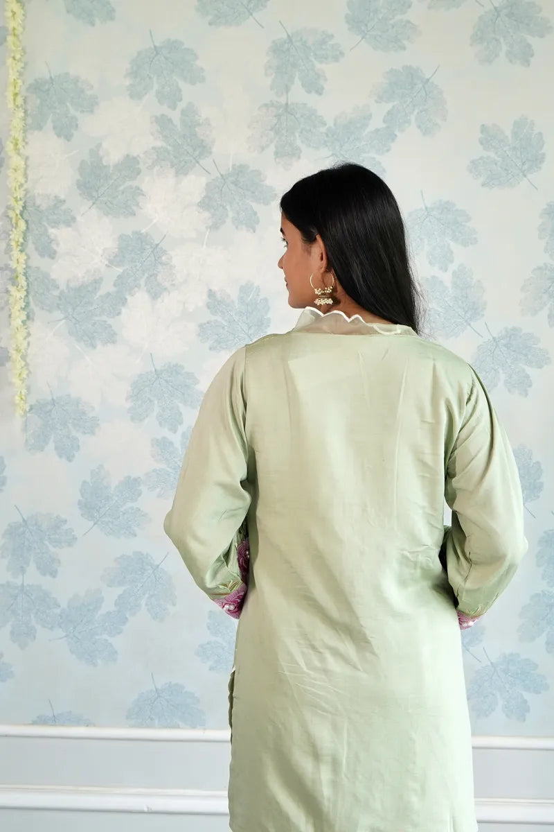 ROSE WHISPER – SAGE GREEN CO-ORD WITH EMBROIDERED SLEEVES