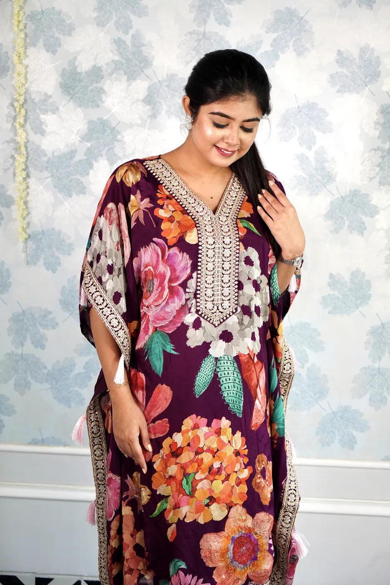 PLUM GARDEN – VIBRANT KAFTAAN WITH TASSEL DETAILING