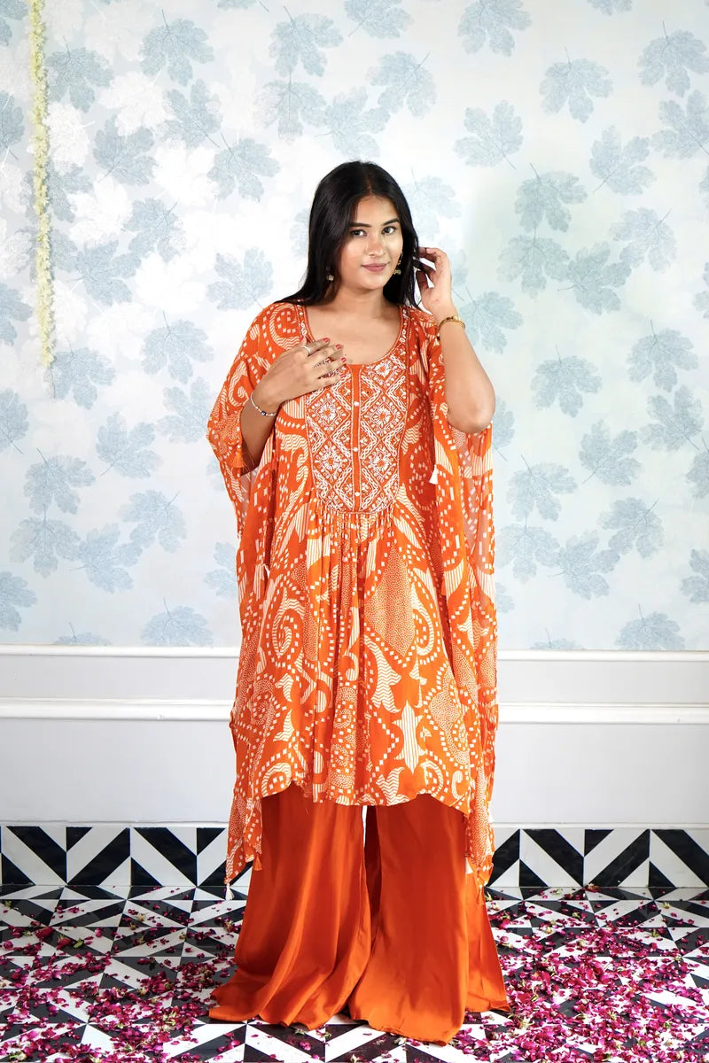 "SUNSET GLOW: BOHO PRINT ORANGE KAFTAN SET"