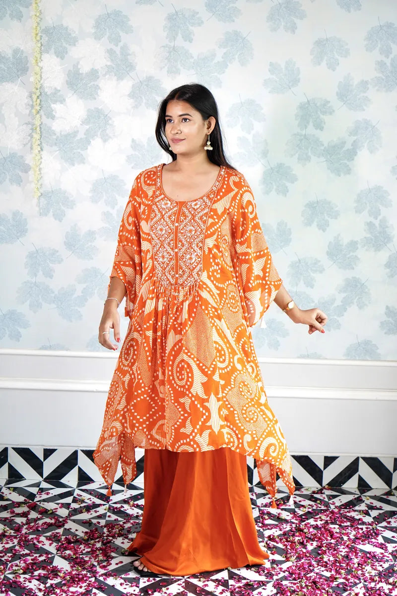 "SUNSET GLOW: BOHO PRINT ORANGE KAFTAN SET"