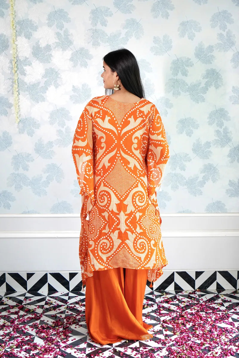 "SUNSET GLOW: BOHO PRINT ORANGE KAFTAN SET"