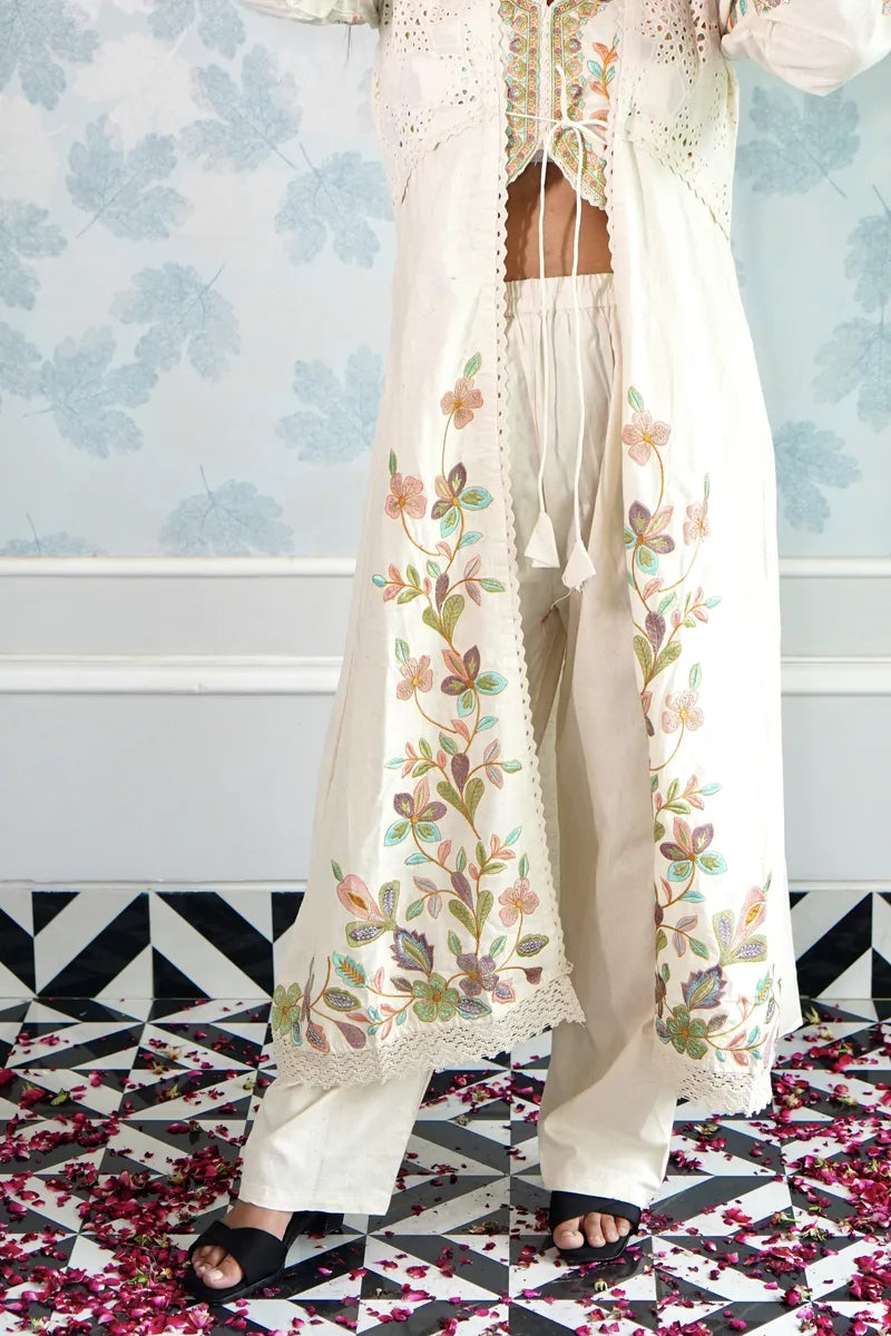 BOHO ELEGANCE: IVORY EMBROIDERED THREE-PIECE SET"