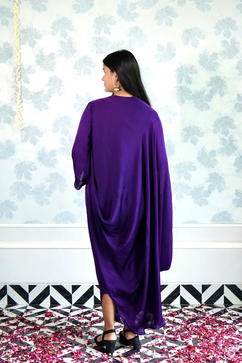 ROYAL PURPLE DRAPED KAFTAN WITH SILVER SEQUIN DETAILING
