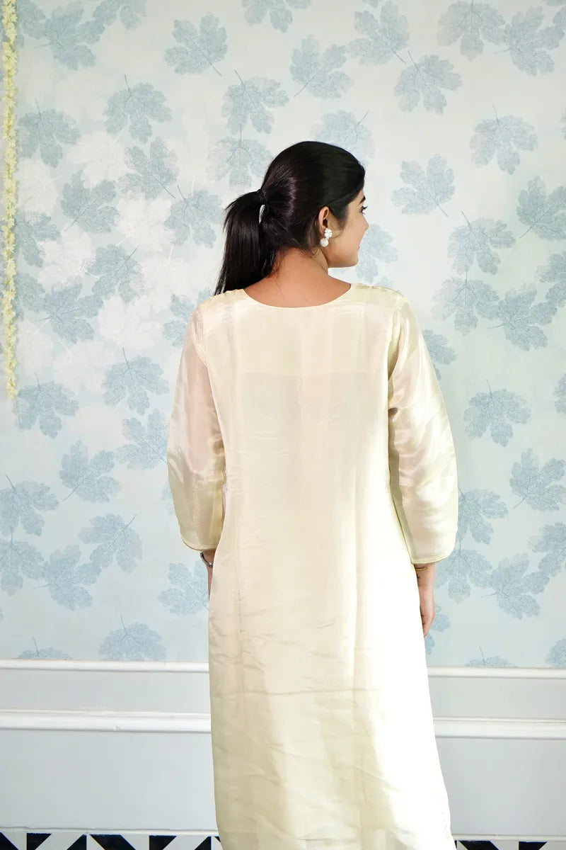 IVORY STRAIGHT KURTA SET WITH COLORFUL ELEPHANT & ABSTRACT EMBROIDERY