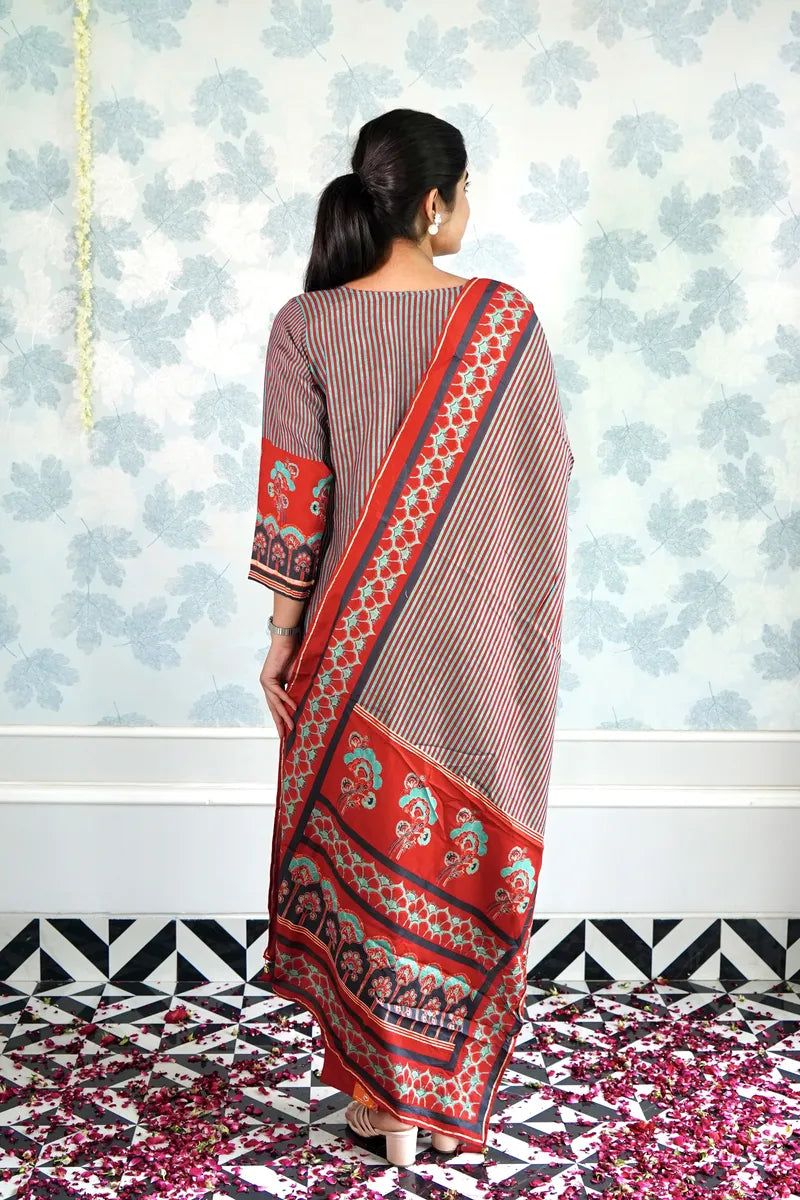 FESTIVE STRIPES & FLORALS SUIT WITH DUPATTA