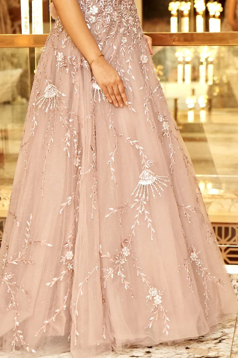 EVER ELEGANT WITH SEQUENCE CUTDANA WORK BROWN COLOR BRIDAL GOWN