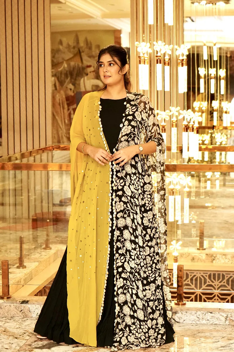 BLACK AND YELLOW COLOR GOWN