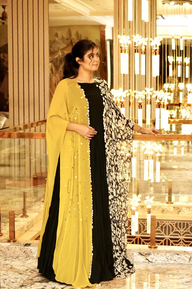 BLACK AND YELLOW COLOR GOWN